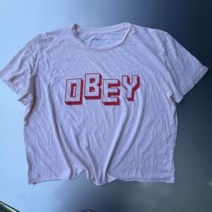 Obey white and red cotton streetwear tee